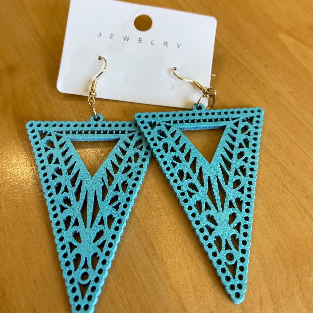 Wood turquoise earrings
